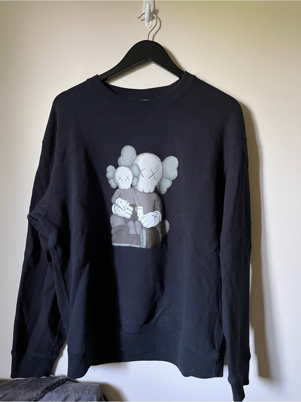 Uniqlo x KAWS Black Crewneck Sweatshirt with Gray Plush Character Graphic